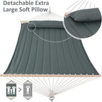 SUNCREAT Double Hammock for 2 Person, Extra Large Outdoor Portable Hammock with Hardwood Spreader Bar, Soft Pillow, 475 lbs Capacity, Gray Green