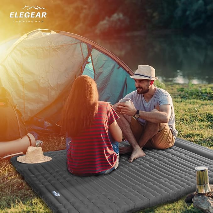 Elegear CumbreX Double Sleeping Pad for Camping, 4.7" Ultra-Thick Inflatable Camping Sleeping Pad 2 Person with Built-in Foot Pump, Portable Camping Sleeping Mat for Backpacking Hiking Tent, Gray Full