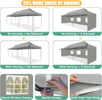 COBIZI 10x30 Pop Up Canopy Tent with Awning,Heavy Duty Canopy UPF 50+ All Season Wind Waterproof Commercial Outdoor Street Vendors Party Tents for Parties Canopy with Roller Bag(10 x 30 ft Gray)