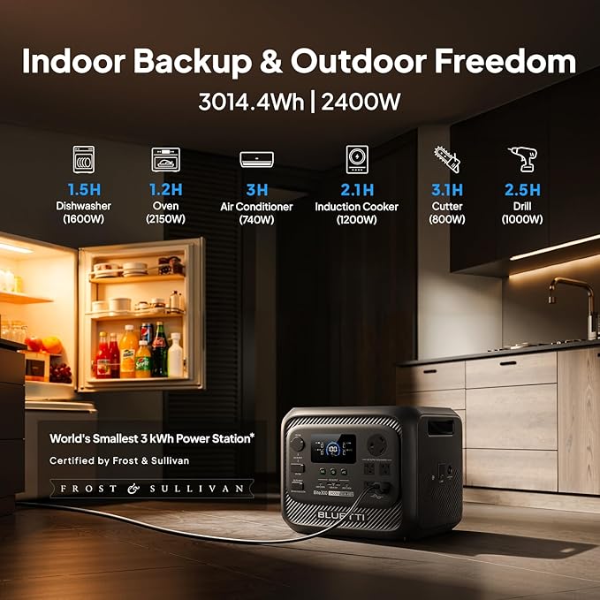 BLUETTI Elite 300 Portable Power Station with Solar Charging Cable, 3014.4Wh LiFePO4 Battery Backup w/ 2400W AC Outlets (4800W Surge), Compact 3kWh for Home Backup, Camping & RV Power