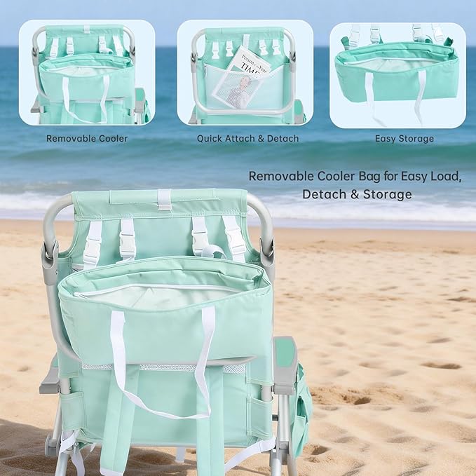 SUNNYFEEL Beach Chairs for Adults 2 Pack 5 Position Lay Flat, Portable Folding Backpack Beach Chair Heavy Duty with Cooler Bag, Cup Holder for Outdoor/Lawn/Picnic/Sand, Foldable Camping Chair