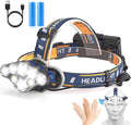 Rechargeable Headlamp,18000 Lumen Bright 8 Led Head Lamp, 16 Modes Adjustable Motion Sensor Headlight with Red Light, Waterproof Head Flashlight for Outdoor Hiking Camping Blue