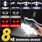 Rechargeable Headlamp,18000 Lumen Bright 8 Led Head Lamp, 16 Modes Adjustable Motion Sensor Headlight with Red Light, Waterproof Head Flashlight for Outdoor Hiking Camping