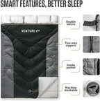 VENTURE 4TH Backpacking Sleeping Bag – XXL, Double and Single Sizes - Lightweight Warm & Cold Weather Sleeping Bags for Adults, Kids & Couples – Ideal for Hiking, Camping & Outdoor Adventures