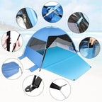 Large 3-4 Person Beach Tent - UPF 50+ Anti-UV, Easy Setup with Extended Floor & Mesh Windows, Portable for Camping Fishing (Blue)