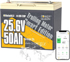 Power Queen 24V50Ah LiFePO4 Battery with Bluetooth 5.0 Remote Control, Low-temperature Protection, 1280Wh Energy, Deep Cycle Lithiumn Battery for 24V Trolling Motor Up To 100 lbs