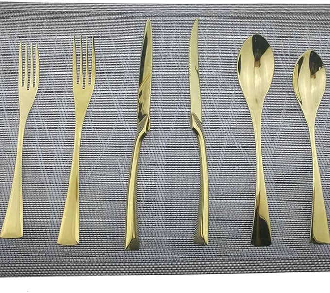 Silverware Flatware Cutlery Set， 6/24/36/48/60/72 Pieces Stainless Steel Cutlery， Forks and Spoons Mirror Blue Steak Cutlery Six-Piece Set，Champagne Gold-8Set-48Pcs