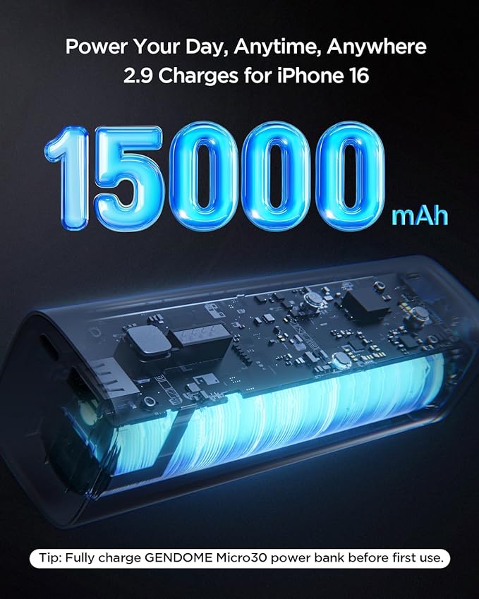 Portable Phone Charger, 15000mAh Portable Power Bank LiFePO4 Battery, QC3.0 & PD3.0 22.5W USB-C in&Out Fast Charging for Phone, Headphone, Watches, Tablet, Travel Essential Backup Battery