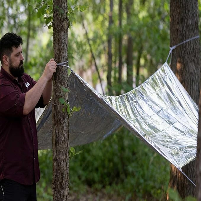2 Person Mylar Emergency Shelter Tube Tent + Paracord • All-Weather Protection for Camping, Hiking, & Survival Kits Sliver