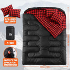 Swtmerry Double Sleeping Bag for Adults with 2 Pillows, Big & Tall Queen Size XL Sleeping Bag for 2 Person, Waterproof & Lightweight Warm for 3 Seasons, Cold Weather,Camping, Hiking & Backpacking