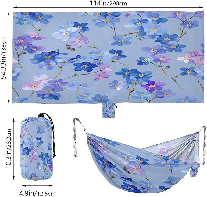 Blue Background Little Flowers Camping Hammock Single Portable Hammocks 330 lbs Capacity with 2 Tree Straps and Attached Carry Bag,Perfect for Outdoor,Indoor,Beach,Camping,Travel