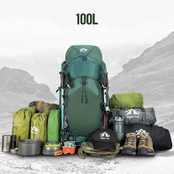 Night Cat Upgraded Backpacking Tents with Internal-Frame Hiking Backpack 100L for 1 2 Persons Easy Clip Setup Camping Tent Adults Scouts Heavy Rainproof Compact Lightweight,Single-Size