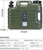 5 Gallon Water Jug, Camping Water Container, Truly No Leakage Water Storage with Spigot, Large Military Green Water Tank,BPA Free Portable Overlanding Gear for Outdoors,Hiking