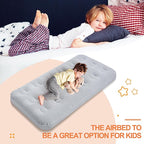 Geetery Kids Air Mattress Toddler Inflatable Airbed 55x27.6x8.7 Inch Foldable Comfort Flocked Blow up Bed with Patch Kit Portable Sleepover Mattresses for Home Travel Camping Party(Gray, 4 Pcs)
