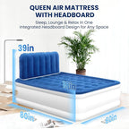 Queen Air Mattress with Headboard, Built-in Pump, 19" Raised Comfort Design, 800 lbs Max, 48-Hour Leak-Tested PVC, 3.5 Min Fast Inflation & Headboard, Durable Air Bed for Home, Guests Bed, Travel