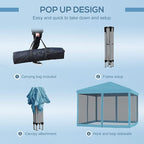 Outsunny 10' x 10' Pop Up Canopy Tent with Netting, Instant Gazebo, Screen House Room with Carry Bag, Height Adjustable, for Outdoor, Garden, Patio, Camping, Light Blue