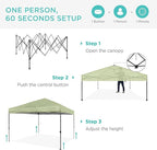 Best Choice Products 10x10ft Pop Up Canopy Tent, Outdoor Shade, 1 Person 1 Minute Set Up, Carry Case, 4 Weight Bags - Sage Green