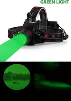 GRACETOP Green LED Headlamp Rechargeable, Zoomable Headlamp with 3 Modes, Hands-Free IPX4 Waterproof for Hunting, Hiking, Camping & Fishing