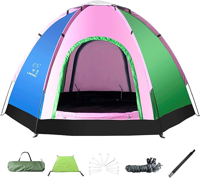 GeRRiT Family Tent with Awning, 2-6 Person Tunnel Tent, Outdoors Automatic Pop Up Beach Tent, Automatic Camping Backpacking Dome Shelter for Family, Festival, Hiking, Backpacking & Mountaineering