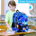 17" Cars Backpack for Boy, 3Pcs Lightning Bookbag for Elementary Preschool Kindergarten, Kids School Backpacks with Lunch Box (Blue)