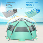 Wolfwise Instant Beach Tent Sun Shelter with Zippered Extendable Porch for Privacy, Portable Beach Tents with Carrying Bag, Easy Setup Pop up Shade for 3-4 Person, 85 x45x49 in, Mint Green