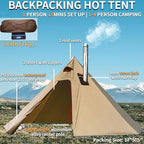 DANCHEL OUTDOOR Backpacking Hot Tent with Stove Jack, 4 Season Lightweight Tipi Tent for 2/4/6 Person Winter Camping Hunting, 10.5FT-16.4FT