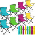 8 Pcs Folding Camping Chairs with Cupholder and Carry Bag Regular Size Portable Lightweight Lawn Chair with Mesh Side Pocket for Fishing Hiking Picnic Beach Outdoor Party (Stylish)