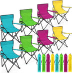 8 Pcs Folding Camping Chairs with Cupholder and Carry Bag Regular Size Portable Lightweight Lawn Chair with Mesh Side Pocket for Fishing Hiking Picnic Beach Outdoor Party (Stylish)