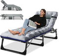 LILYPELLE Portable Folding Camping Cot, Adjustable 4-Position Adults Reclining Chaise with Pillow, Outdoor Portable Lounge Chair Sleeping Cot for Camping, Pool, Beach, Patio