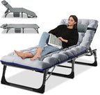 LILYPELLE Portable Folding Camping Cot, Adjustable 4-Position Adults Reclining Chaise with Pillow, Outdoor Portable Lounge Chair Sleeping Cot for Camping, Pool, Beach, Patio