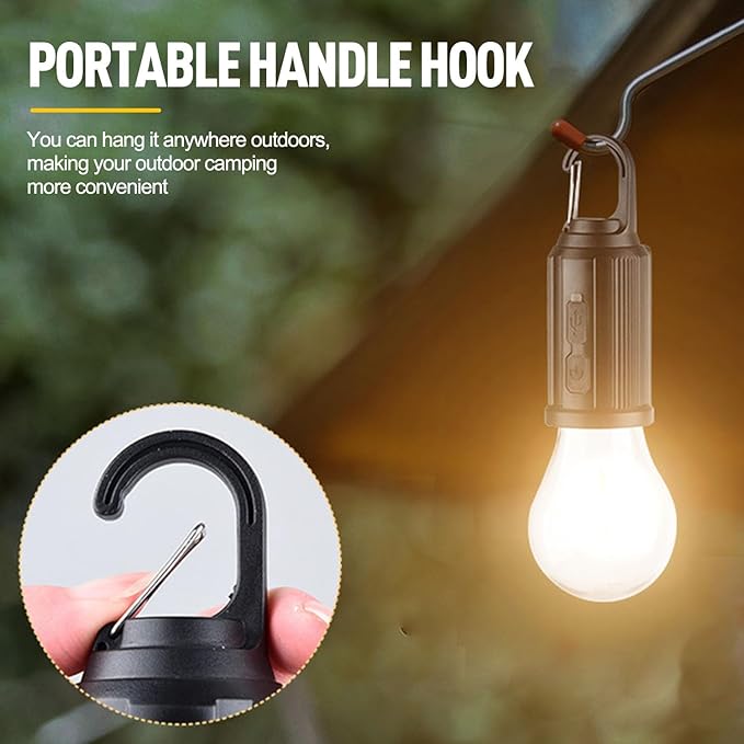 Solar Tent Camping Light Bulb Rechargeable Portable LED Camping Lantern3 Lighting Modes Tungsten Light Tent Lamp with Clip Hook for Camping, Hiking, Backpacking, Emergency Outage (T01)