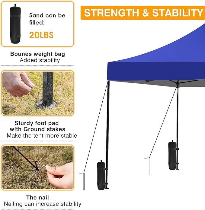 BestOffice Canopy Tent, 10X10 FT Pop Up Canopy Outdoor Instant Tent Slant Legs with Carrying Bag, Portable Gazebo Shelter for Patio Deck Garden and Beach