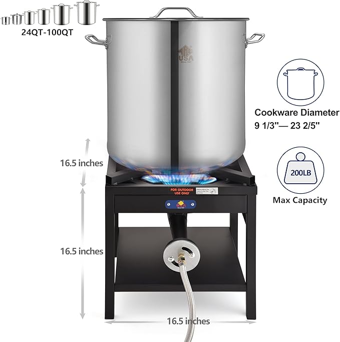 ARC Single Burner Propane Stove, 200,000BTU Cast Iron High Pressure Outdoor Propane Burner Cooker,16.5"Heavy Duty Square Stove, Great For Outdoor Cooking Turkey Fry,Seafood Boil,Homebrewing