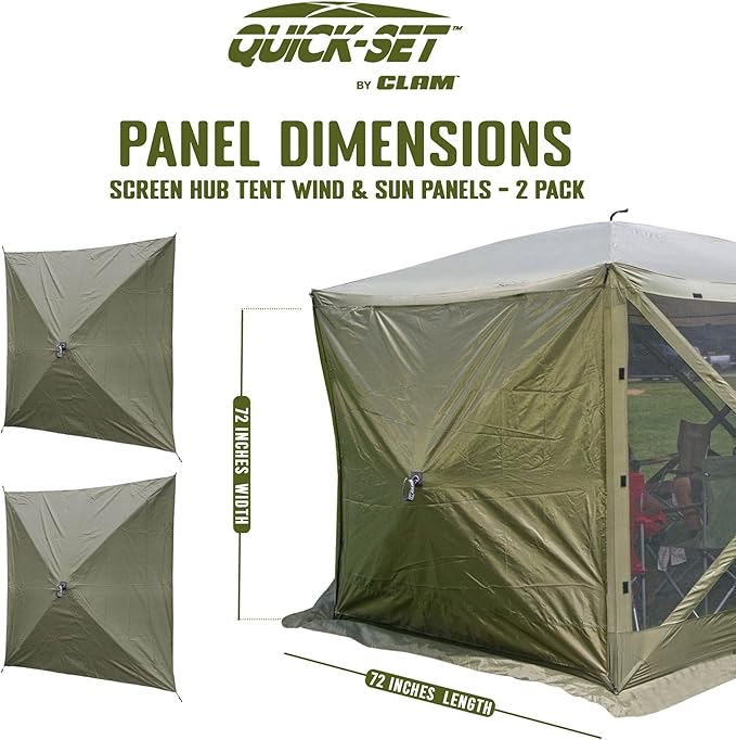 Clam Quick-Set Wind & Sun Panels – 2-Pack Green Accessory for Screen Shelter – Durable Sidewalls for Shade, Wind & Privacy – Easy Setup with Carry Bag – Tent Not Included