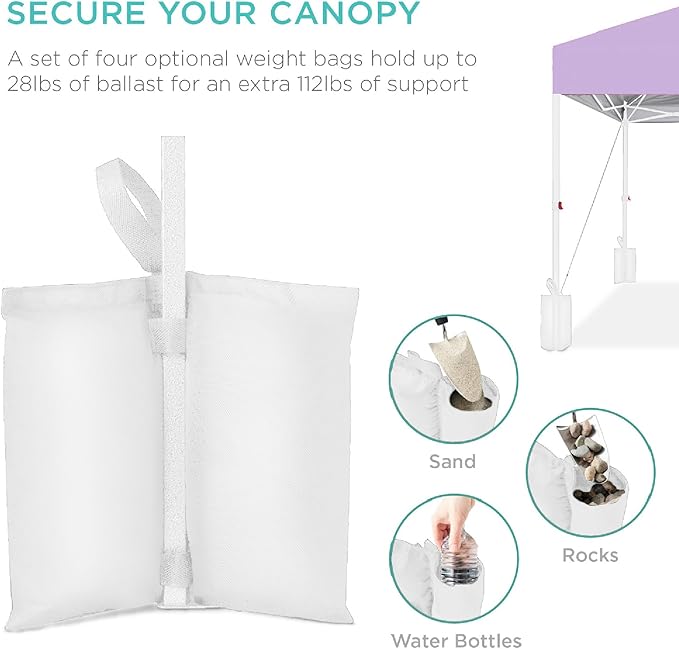 Best Choice Products 10x10ft Pop Up Canopy Tent, Outdoor Shade, 1 Person 1 Minute Set Up, Carry Case, 4 Weight Bags - Lilac/White