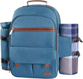 Sunflora Picnic Backpack for 4 Person Set Pack with Insulated Waterproof Pouch for Family Outdoor Camping(Light Blue)