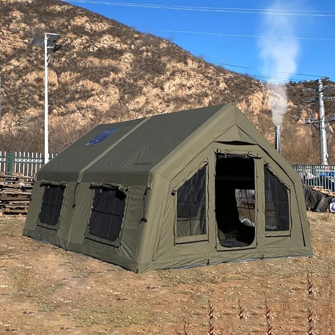4 Season Inflatable Camping Tent with Separate Living and Sleeping Area,3000mm Waterproof Pop-Up Tent with Pump and Stove Jack Hole,4-6 Person Glamping Tent