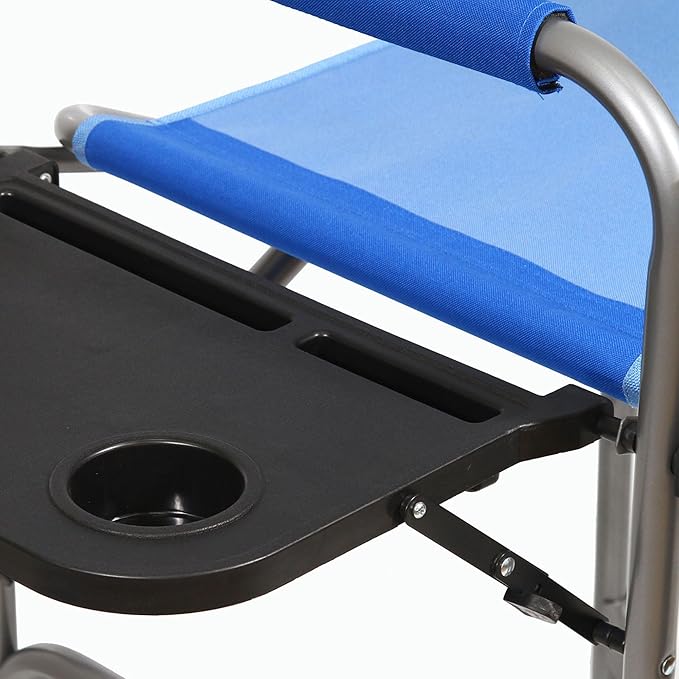Kamp-Rite Portable Folding Outdoor Beach Patio Lawn Director's Chair w/Side Table & Cup Holder for Camping, Tailgating, and Sports, 2-Tone Blue