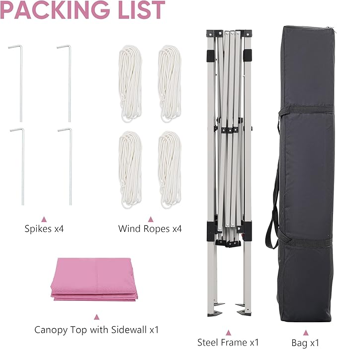 GDY 8X10 FT Pop Up Canopy Outdoor Instant Tent Slant Legs with a Sidewall,Equipment Vents, Portable Gazebo Shelter for Patio, Deck, Beach and Garden,Pink.