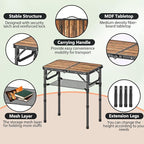 Folding Picnic Table with Storage Net, 3 Adjustable Heights Aluminum Small Folding Table, Lightweight, Portable Carrying Handle, for Camping Travel Outdoor