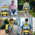 School Bus Backpack and Lunch Box Cool Kids Backpack Lightweight Portable Bookbag and Lunch Box Set for Boys 4pcs School Bag for Boys 6-7 Outdoor Travel Daypack Hiking Camping