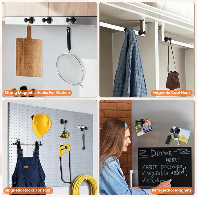 E BAVITE Magnetic Hooks 4 PCS 150lb Magnet Hook Cruise Cabins Essentials Heavy Duty Wreath Hanger Strong Magnets for Classroom Whiteboard Wreath Coat Grill Hanging Garage Cruise Ship Camping (Black)
