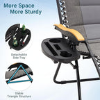 MFSTUDIO Zero Gravity Chairs, Oversized Patio Recliner Chair, Padded Folding Lawn Chair with Cup Holder Tray, Support 400lbs, Light Grey