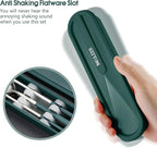 Travel cutlery set, 18/8 stainless steel cutlery, Reusable utensils set with case, Portable Silverware Lunch Box for Camping and Office (Dark Green)
