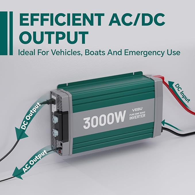 3000W Pure Sine Wave Inverter with ATS Mode, 12V DC to AC 120V Converter for Off-Grid System, RV, Truck, Camping, Peak 6000W