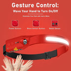 Rechargeable LED Headlamp (Red), 400 Lumens, 230° Wide Beam, USB-C, 5 Modes — Lightweight, Adjustable Headband; Hard Hat Clips for Camping, Hiking, Running & Repairs