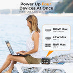 powkey Laptop Power Station 100W Portable Charger PD 3.0 Fast Charging 96Wh LiFePO4 Power Bank with USB-C Cable,Battery Backup for Laptop Phone Travel Camping Office Emergency Home