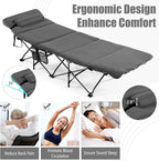 Goplus Camping Cot, Folding Camping Cot with Mattress, Pillow, Carry Bag, Storage Pocket, Camping Bed Military Cot for Home Office Nap Hiking, Heavy-Duty Portable Sleeping Cot for Adults Kids (Grey)
