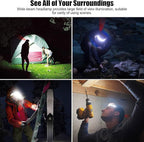 LED Rechargeable Headlamp, 1000lumens 230° Widebeam Headlight, USB Rechargeable Head Lamp with Red Taillight, Lightweight Waterproof Headlamps for Camping Running Hiking, Hard Hat Headlamp