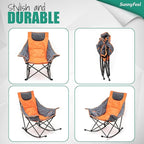 SUNNYFEEL Oversized Rocking Camping Chair, Fully Padded Patio Chair with Side Pocket, High Back Portable Lawn Recliner with Headrest, Outdoor Camp Rocker Chairs for Adults Heavy Duty 500 LBS Carry Bag